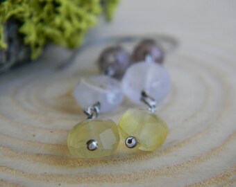 chalcedony and lepidocrocite earrings - oxidized silver