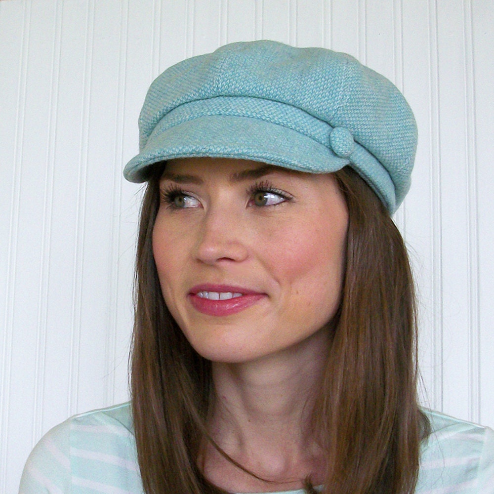 Newsboy Cap Winter Hat Womens Newsboy Hat Aqua and White