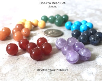 42 pc. 8 mm Chakra Beads, Chakra Stones, Healing Crystals, each of 7 stones, Rainbow Beads, 1/3 inch ea, Yoga Jewelry,