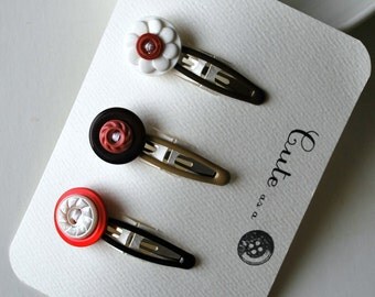 Cute as  Button Barrette Set--Vintage Button Barrettes