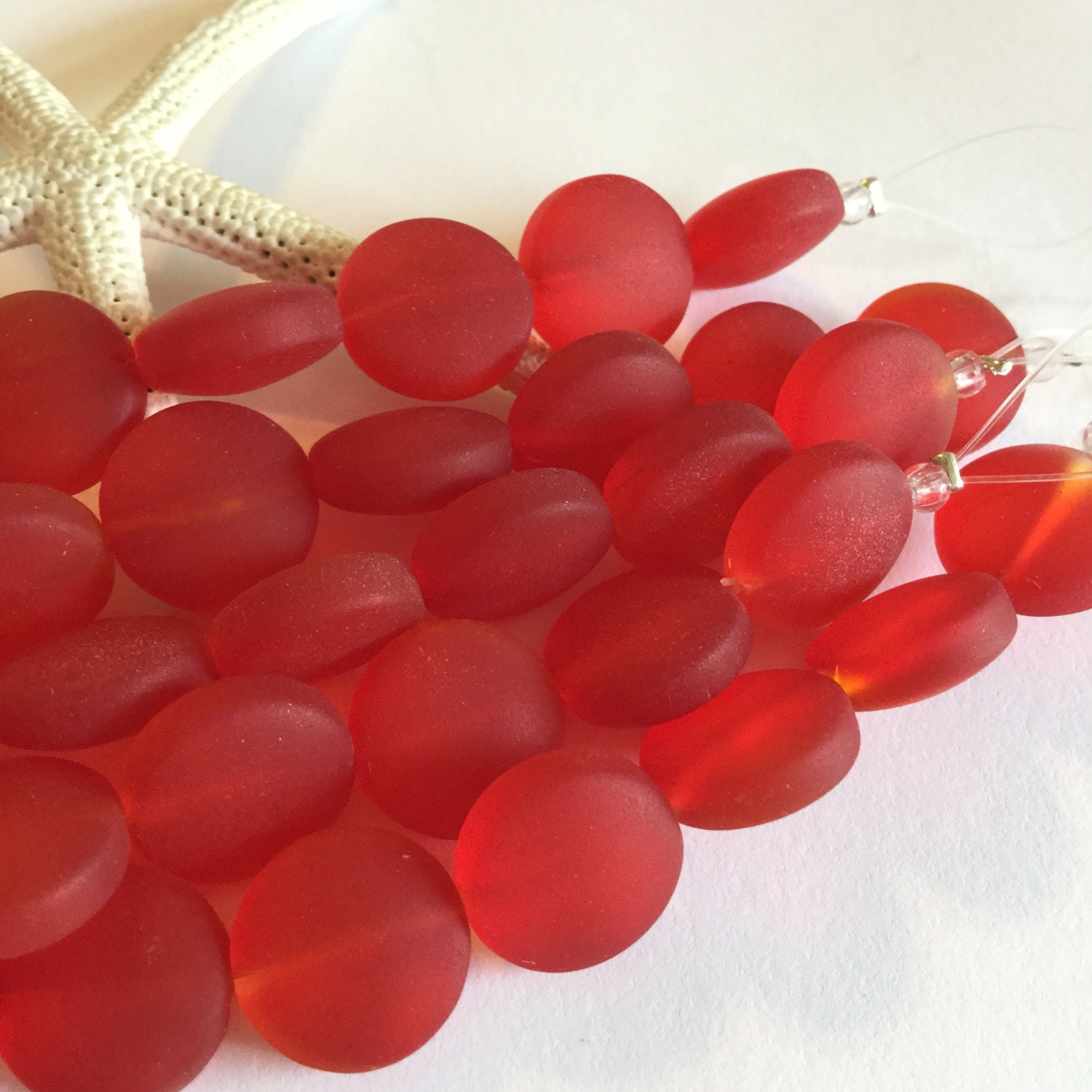 15 mm sea glass beadsred beach glass beadround drilled beach