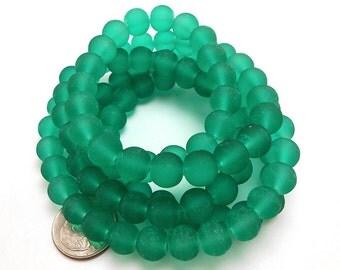 50 Teal Green Matte Sea Glass Beads 8mm frosted beach glass round (H5013)