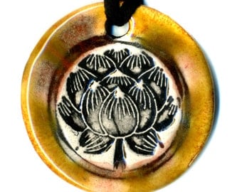 Lotus Flower Ceramic Necklace in Brown