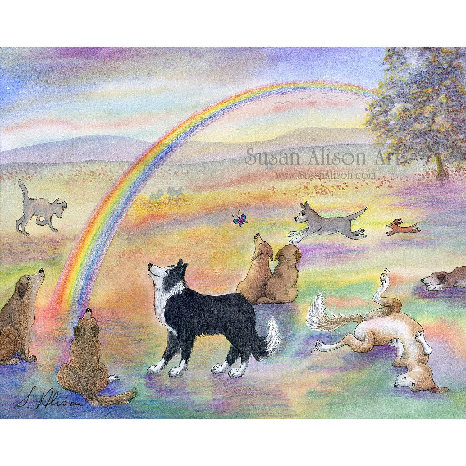 Rainbow Bridge dog 5x7 8x10 11x14 art print sheepdog sorry for