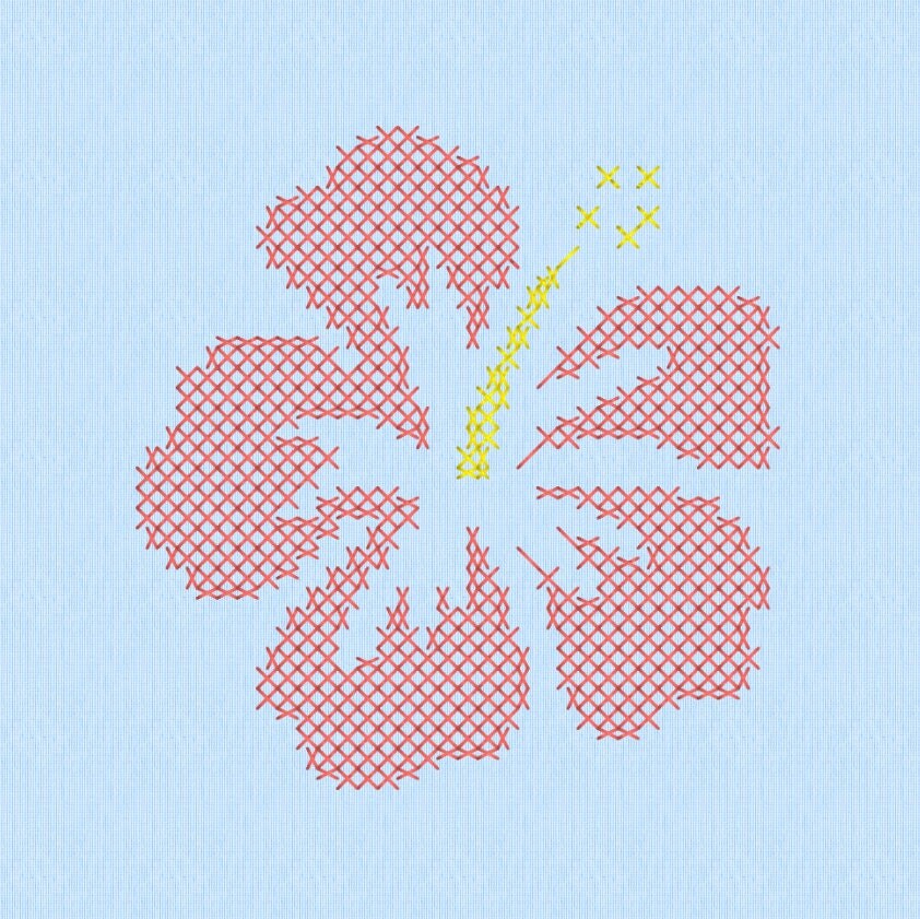 Cross Stitch style Hibiscus Flower Machine Embroidery Design