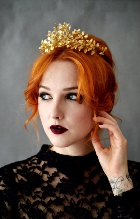 Antique German Wedding Crown, Gold German Myrtle Tiara, Golden Metal Headpiece, Fairy Tiara, Boutonniere Groom Pin Corsage