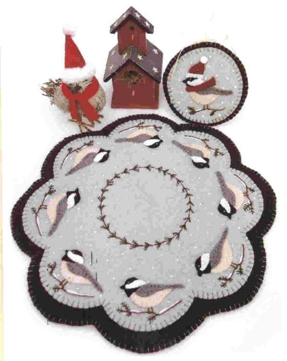Candle Mat Kit Penny Rug Kit Wool Felt Kit Chickadees