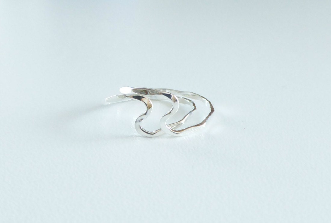 2 sterling silver rings ocean waves stacking rings