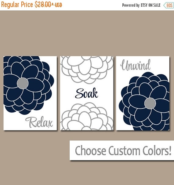 Navy Gray Bathroom Wall Art Canvas or Prints Artwork by TRMdesign