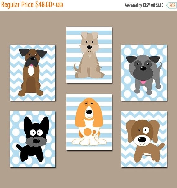 DOG Nursery Wall Art Canvas or Prints Baby Boy by TRMdesign