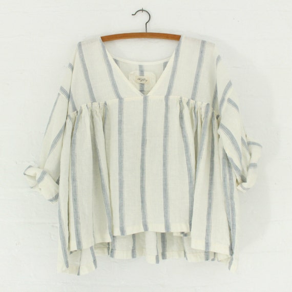 Little Blue Striped French Linen Top by MegbyDesign on Etsy