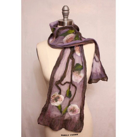 Nuno Felted Floral Scarf in Pink and Lavender