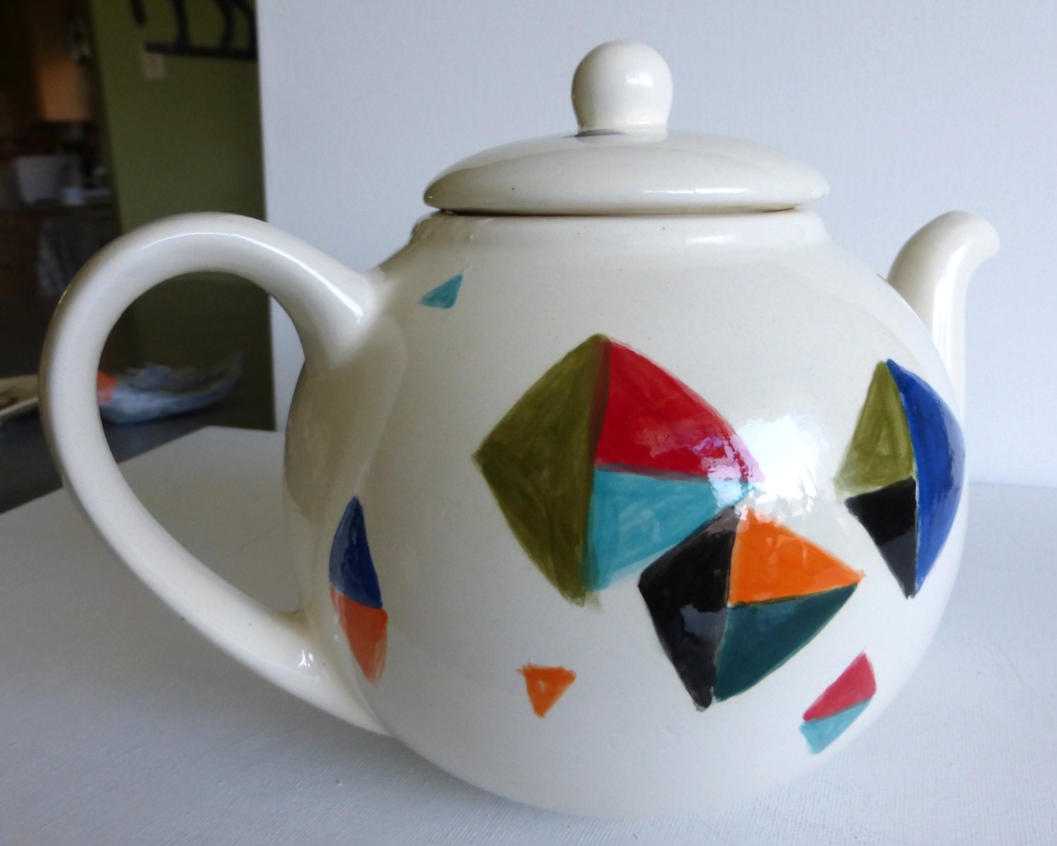 teapot ceramic white red teal funky teapot serving tea teapot