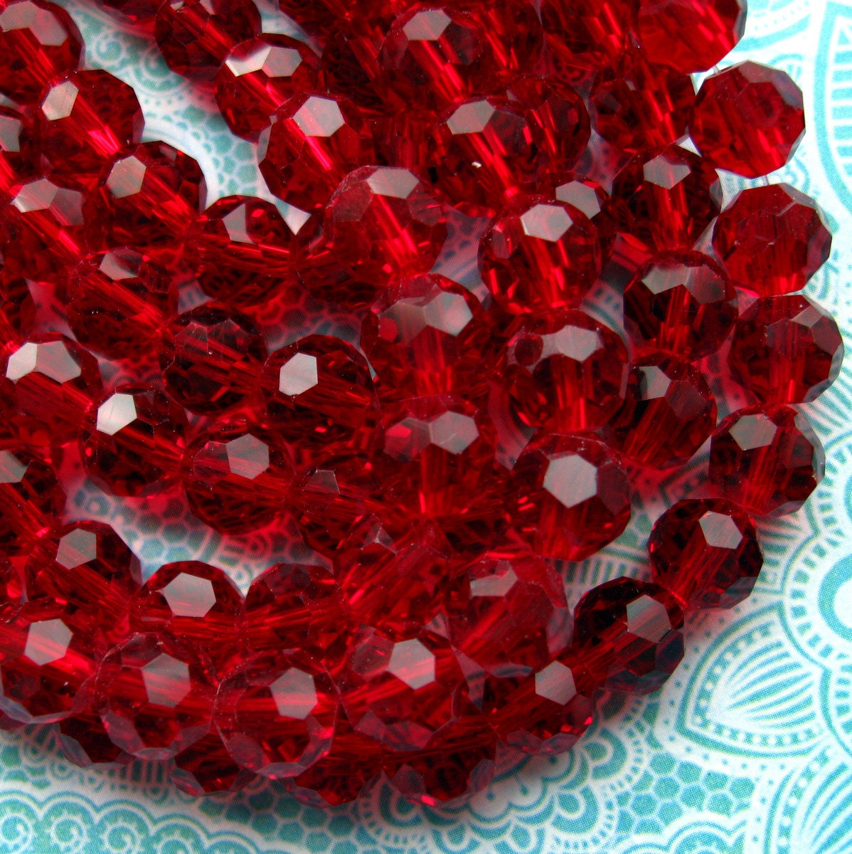 8mm Red Crystal Beads Set of 50 Ruby Red Round Faceted