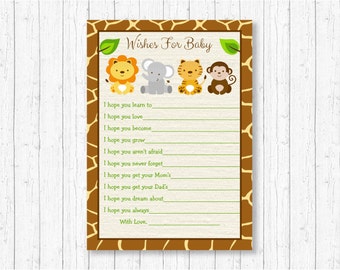 Safari Animal Wishes for Baby Cards / Safari Baby Shower / Jungle Animal Baby Shower / Gender Neutral / INSTANT DOWNLOAD A100