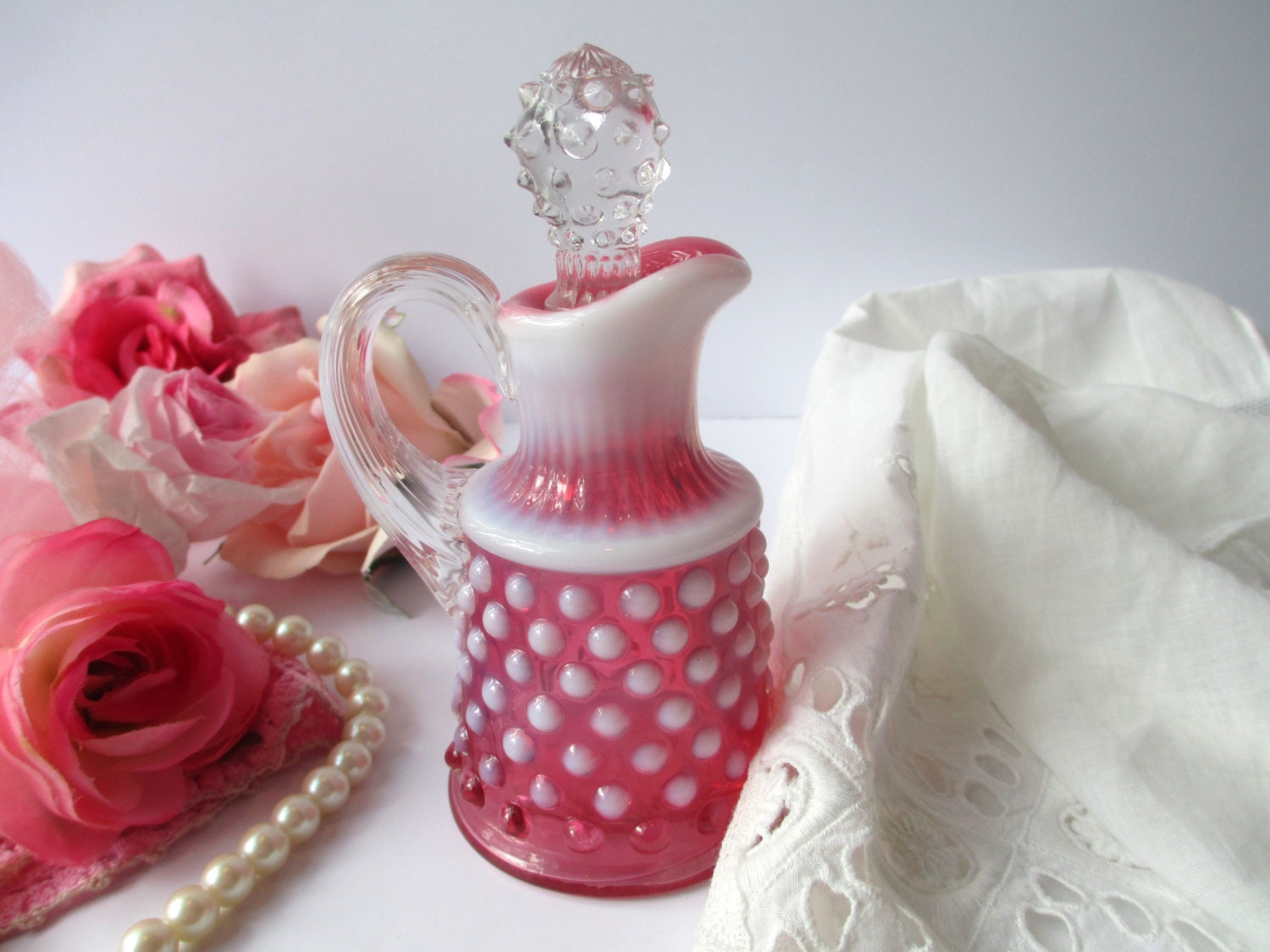 Vintage Fenton Cranberry Hobnail Opalescent Cruet So Elegant Haute