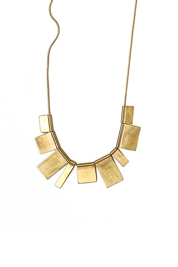 Long Gold Squares Necklace Gold Fan Necklace Geometric Gold