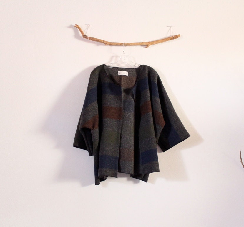 gray stripes boiled wool short length jacket / ready to wear /wool ...