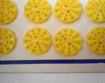 Set of 8 Small VINTAGE Pierced Yellow Plastic French BUTTONS
