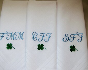 Three Monogrammed Men's Handkerchiefs