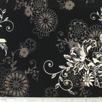 Floral Black Fabric with Flowers By Yard or Half Yard Michael