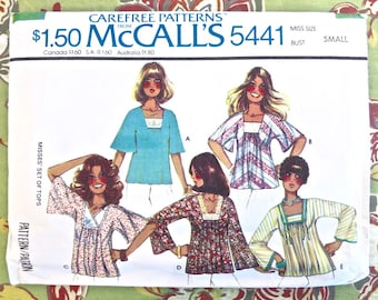 Vintage 1970s Womens Boho Blouse Pattern - McCall's 5441