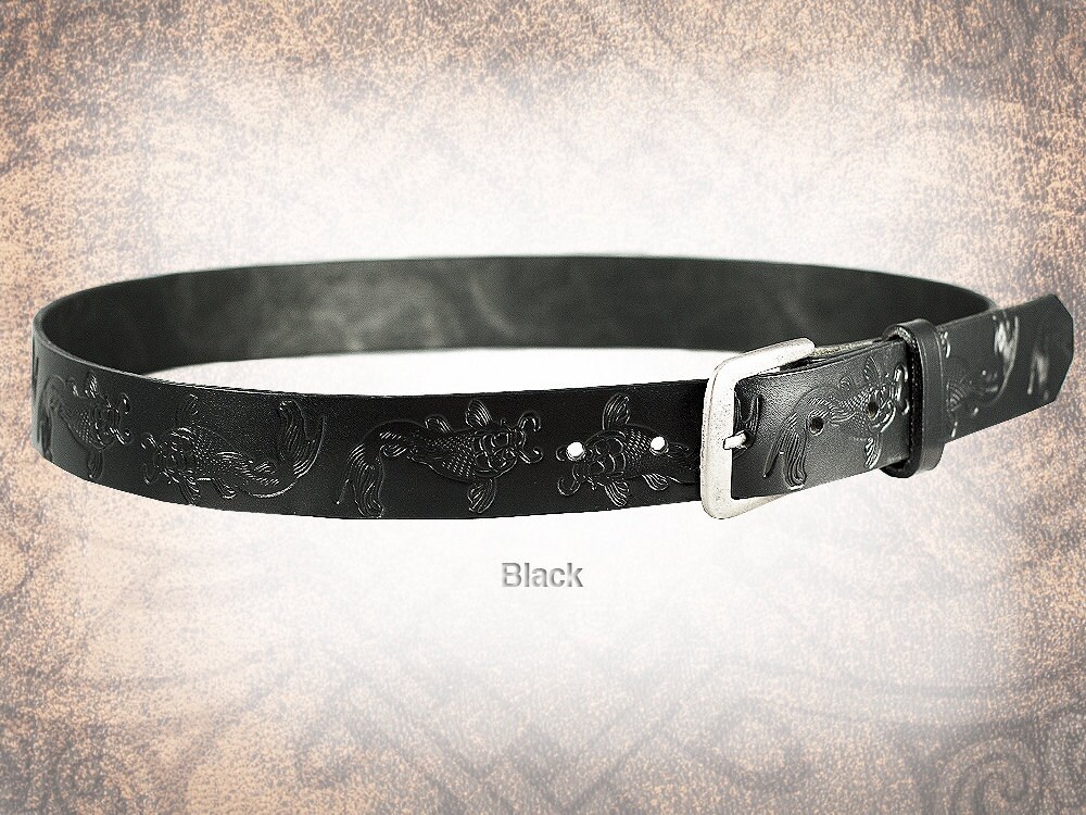 Japanese Koi Belt Black or Russet Leather Belt Brown