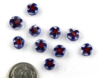 Handmade Lampwork Murrine Large Blue and Red 104 COE Murrini slices 10 - R