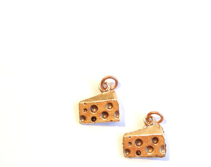 Set of 2 Cheese Slice Charms in Gold-tone Pewter
