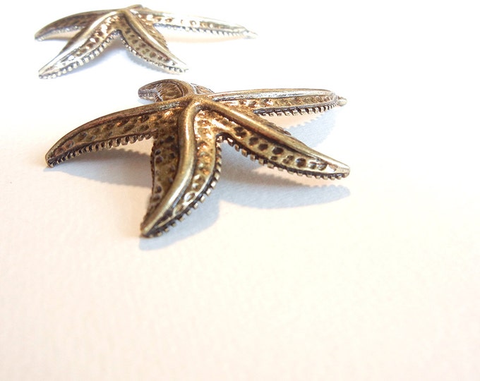 Pair of Large Domed Antique Gold-tone Starfish Charms