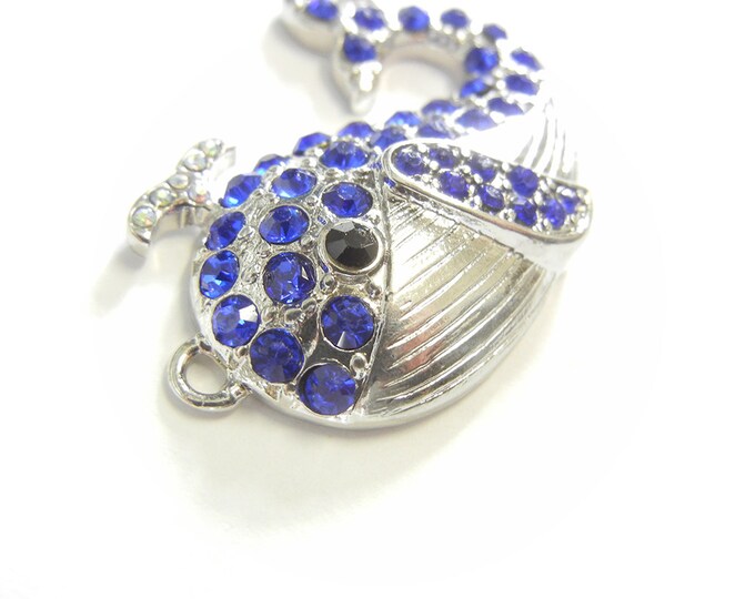 Whale Double Link Silver-tone Blue Rhinestone Pendant