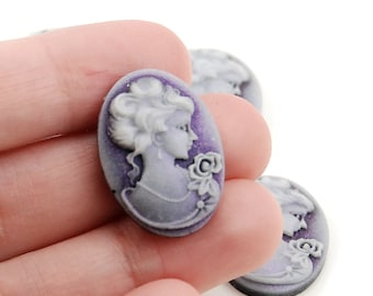 18x25mm Purple Cameos with Shimmer - 6 Pieces