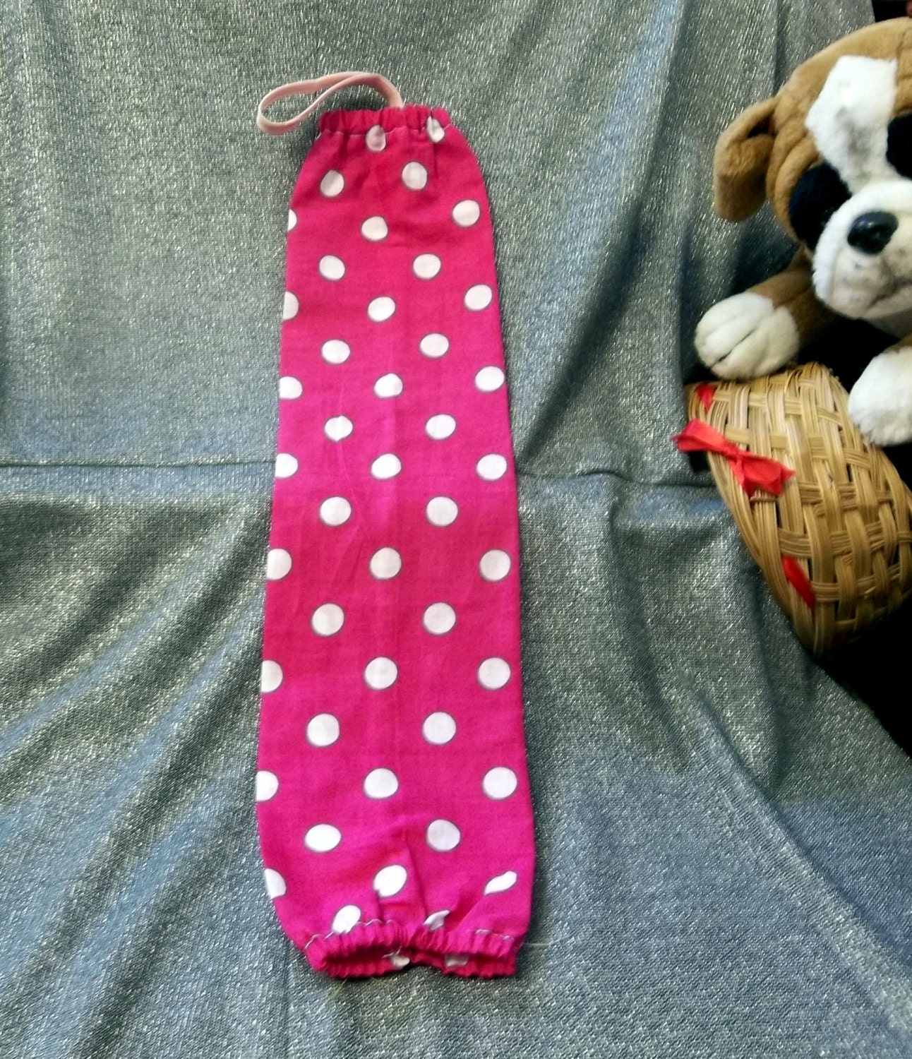 Plastic Bag Holder Sock White Polka Dots on by OriginallyYours