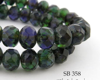 9mm Green Czech Glass Beads Faceted Rondelle, 9 x 6mm, Forest Glade (SB 358) 12 pcs BlueEchoBeads