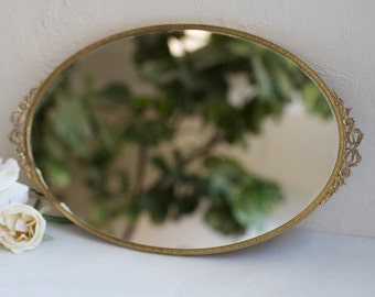 10.5x17" Vintage gold oval vanity with bow and floral detail handles. Blank or hand painted menu, dessert, cocktails, instagram, gifts/cards