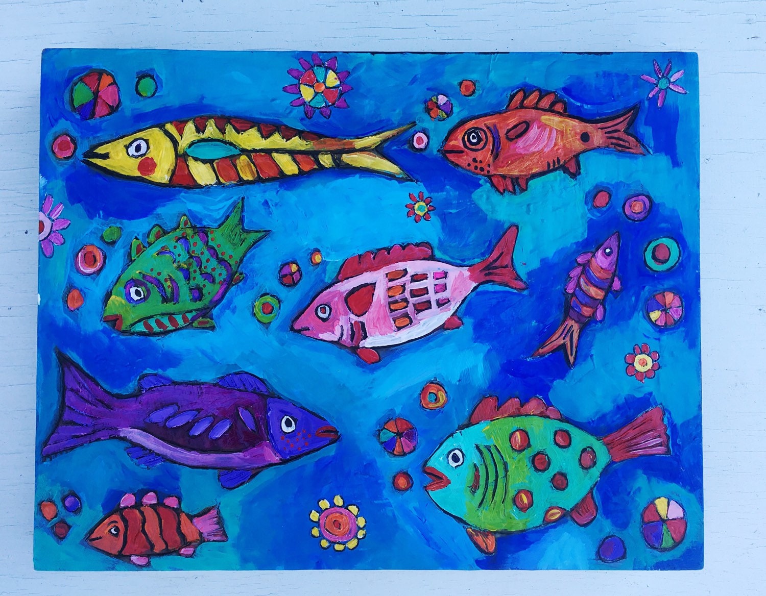 Folk Art Fish Painting Ready to Hang by evesjulia12 on Etsy