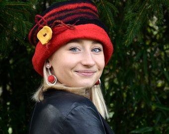 Felt Hat, Handmade Felt hats, Felted hats, millinery hat, felt Hat, Red Felt Hat Unique hat