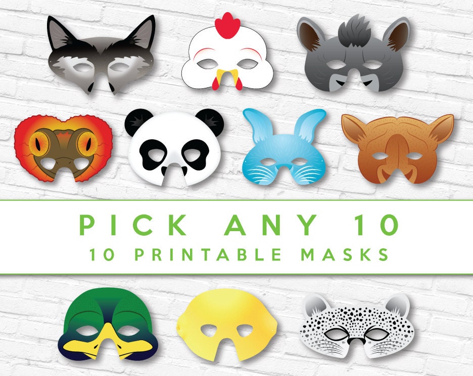 Pick 10 Animal Masks REDUCED PRICE Printable Masks