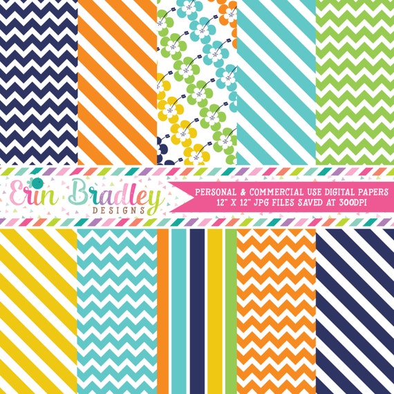 Surfboard Boys Striped Digital Paper Pack Personal & Commercial Use Instant Download Il_570xn