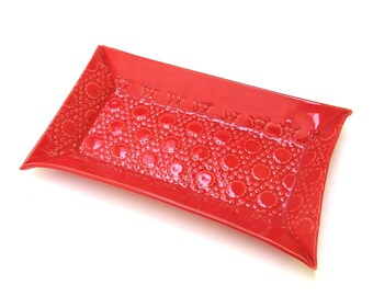 festive retro hand built porcelain tray ... ceramic red dish
