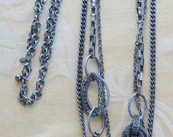 Lovely Vintage Gun Metal Gray Long Multi-Strand Chain Link Necklace, Adjustable, "Premier Designs" (J7)
