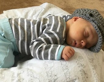Crocheted Newboy Hat, Newborn Newsboy Hat, Baby Newsboy Hat, 3 Month Newsboy Hat, Baby Hat (Ready to Ship)