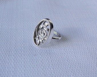 AVON Silver tone Stylized Rose Adjustable Ring