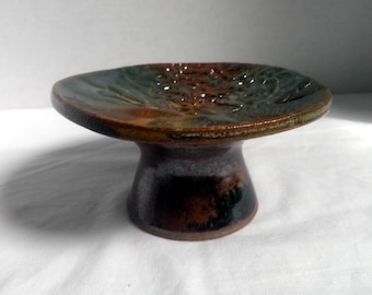 small Stoneware Pedestal Dish, trinket dish, soapdish, handmade