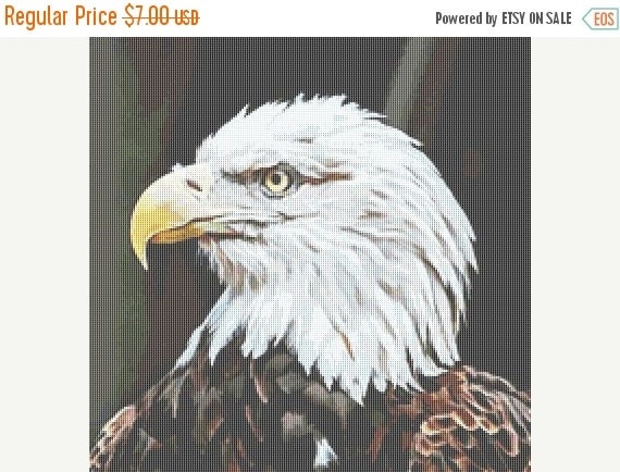 On Sale Bald Eagle Counted Cross Stitch Pattern PDF Chart Wall Art