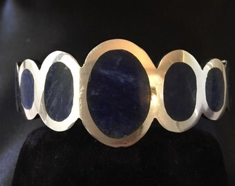 Lapis hinged sterling bangle
