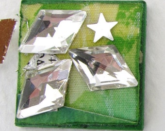Vintage Glass Cabochon Crystal Clear Diamond Shape Rhinestone Faceted Flatback Foiled 15x10mm gcb1200 (4)