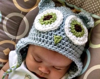 Baby Owl Hat, Crochet Baby Owl Hat, Grey Owl Hat