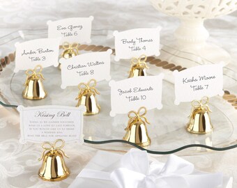 Gold Kissing Bells Wedding Place Card Holder (Set of 24) decor, reception, party