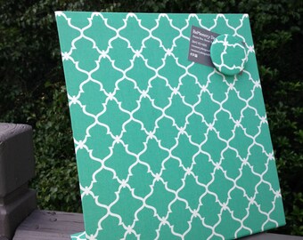 Magnetic Board, Desktop Organizer, Vision Board, Deskscape, Decorative Magnetic Board, Quatrefoil Turquoise Fabric, Magnetic Board
